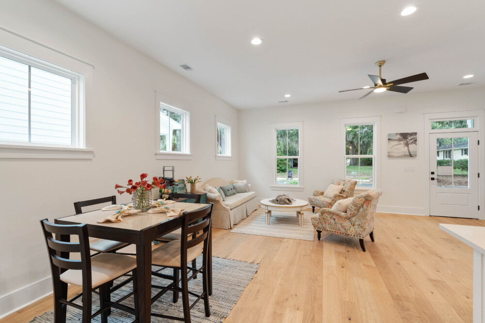 Staged interior with tasteful furniture, décor, and natural lighting.