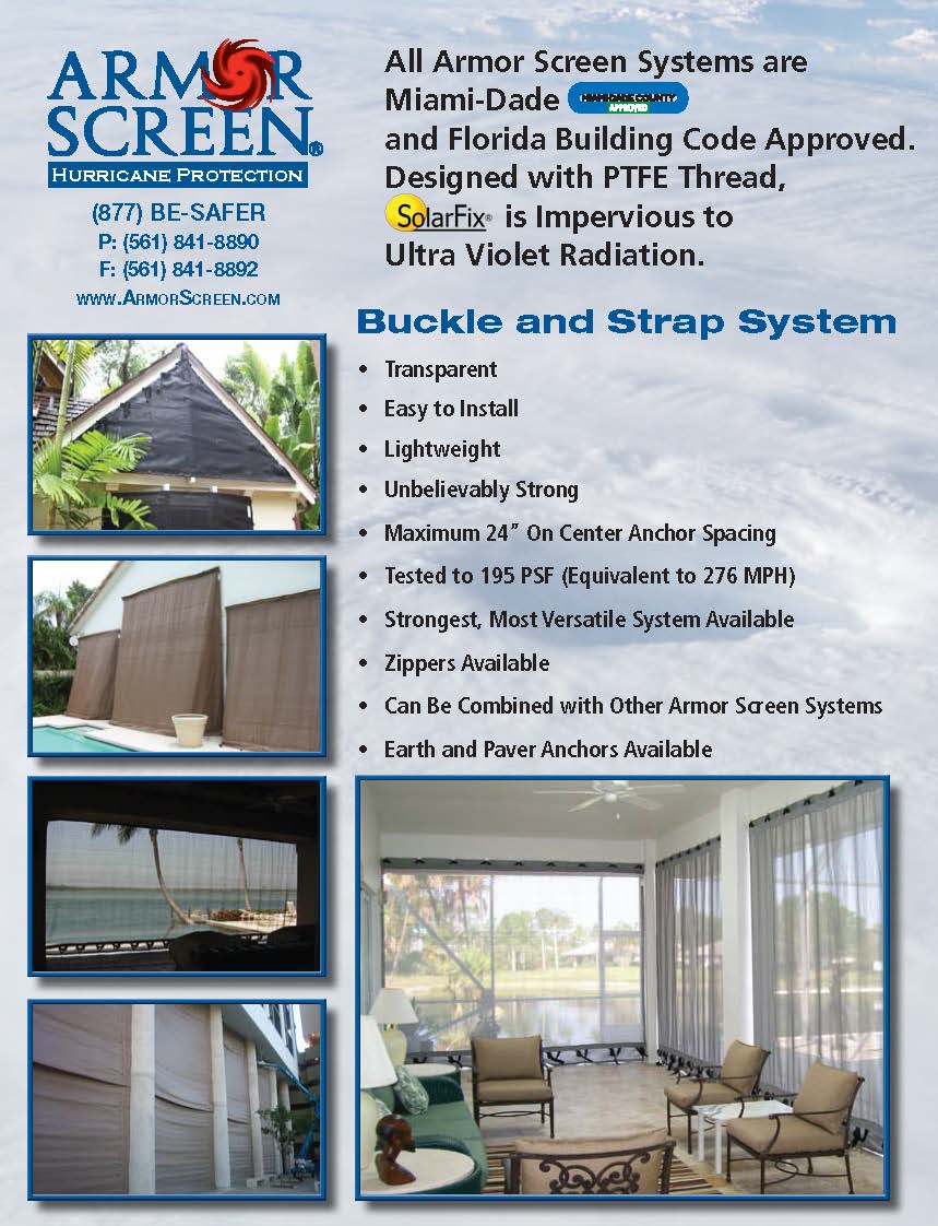 Hurricane Protection Armor Screen buckle and strap system